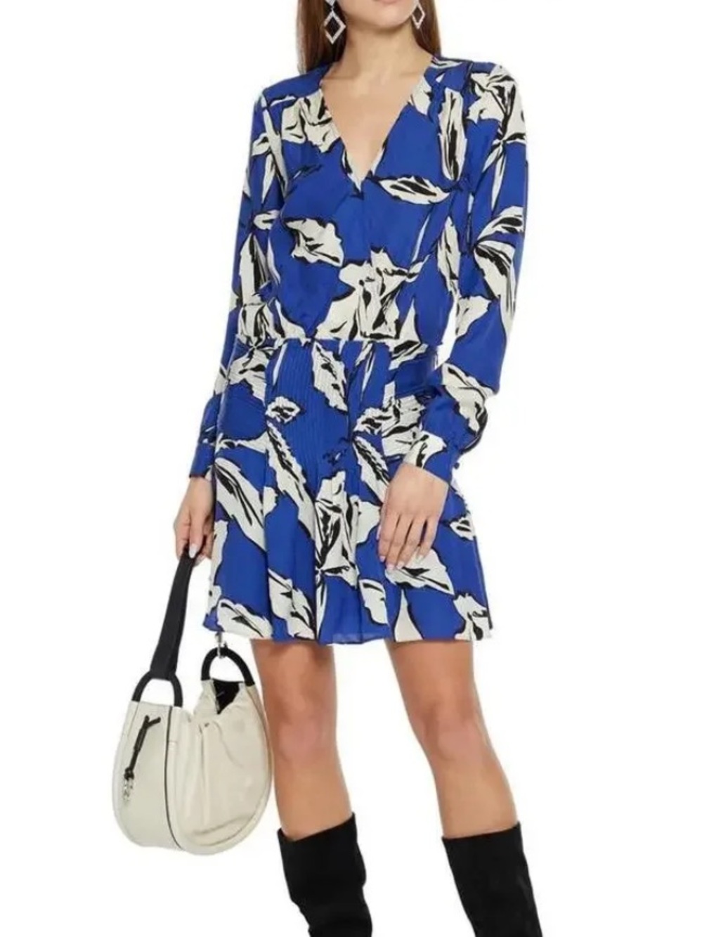 Veronica Beard Naomi Pintucked Printed Jacquard Mini Dress Size 0 Silk Blend EUC